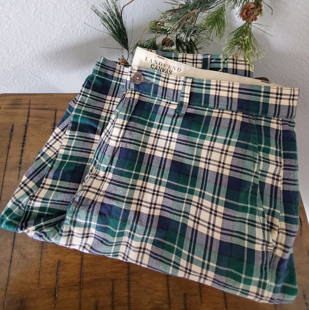 Lands' End Shorts Canvas Plaid Chino Multicolor Preppy Cotton Vacation Ready - Picture 4 of 14